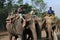 Mahuts on an elephant safari at Chitwan national park in Nepal have a lunch break