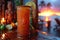 Mai Tai with a backdrop of Polynesian tiki statues and a Pacific island sunset.