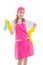 Maid in pink apron isolated over white background