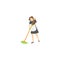 Maid sweeping a floor. Raster illustration isolated on white background