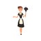 Maid wearing uniform with duster, housemaid character wearing classic uniform with black dress and white apron, cleaning