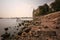 Maiden`s tower and Haydarpasa railway station, sunset and long exposure photos.