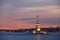 Maiden\'s Tower Sunset Panoramic Long Exposure over Bosphorus with Galata Tower at the Background