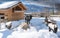 Maienfeld, GR, Switzerland - January 20, 2019: Maienfeld tourist attraction Heidi village in winter with mountain landscape view