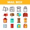 Mail Box, Post Linear And Flat Vector Icons Set