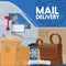 Mail delivery service. Postman in car and parcels