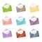 Mail envelope icon different colors set isolated white background