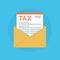 Mail envelope icon with tax form. Concept tax reports and calculation of tax return. Payment of debt.