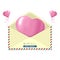 Mail envelope with a large voluminous heart inside. Love letter for February 14th. Letter of confession for Valentine\\\'s Day.