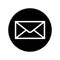 Mail icon in black circle. Envelope symbol