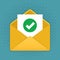 Mail icon, envelope with document and check mark, accept sign.