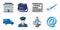 Mail and postman icons in set collection for design. Mail and equipment vector symbol stock web illustration.