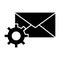 Mail settings solid icon. Envelope and cog wheel vector illustration isolated on white. Email configuration glyph style
