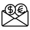 Mail transfer money icon, outline style