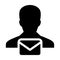 Mail user icon vector male person profile avatar with envelope symbol for communication in glyph pictogram