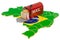 Mailbox on the Brazilian map. Shipping in Brazil, concept. 3D rendering