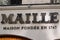 Maille logo text and sign of shop mustard freshly served from the pump served in
