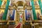 The main altar, the stained glass of the Resurrection of Christ. St. Isaac`s Cathedral, interior.