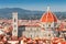 main attraction and business card of Florence. Aerial view of the Cathedral and city roofs