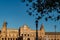 Main building of Plqza de EspaÃ±a square at golden hour.