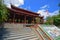 Main ceremonial hall, stairs, decorative ceramic tiles in Long Son Pagoda Buddhist temple, Nha Trang, Vietnam