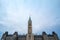 Main clock tower of the center block of the Parliament of Canada, in the Canadian Parliamentary complex of Ottawa, Ontario.