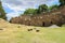 Main court of old castle ruin. Czech landscape