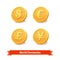 Main currencies symbols represented as gold coins