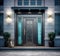 Main entrance door. Black front door framed with glass in luxury house . Created with generative Ai