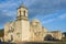 Main entrance and Facade of Mission San Jose in San Antonio, Texas at Sunset