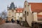 The main entrance gate Mitteltor Torhaus of the famous medieval Albrechtsburg castle on Burgberg hill, Old town of Meissen,