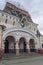 main entrance of railway station on gloomy day