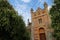 Main entrance to decaying synagogue in Vrbove, Slovakia, built in 19th century around year 1882, in maur architectonic style.