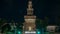 Main entrance to the Sforza Castle and tower - Castello Sforzesco night timelapse, Milan, Italy