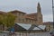 Main Facade Of The Church Of San Francisco With A Pilgrim On A Bicycle In Astorga. Architecture, History, Camino De Santiago,