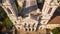 Main facade of the Estrela Basilica in Lisbon at morning aerial view