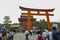 A main gate of the shrine. Fushimi Inari Taisha is the head shrine of the kami Inari, located in Fushimi-ku, Kyoto, Japan