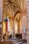 Main nave of historic Holy Mary gothic Kosciol Mariacki church in old town quarter of Trzebiatow in Poland