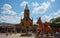 Main square of colombian town called raquira