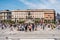 The main square in front of the Duomo with equestrian statue of Victor Emmanuel II in Milan, King of Sardinia from 1849 until 17