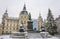 Main square Hauptplatz with Erzherzog Johann fountain and Town Hall in the background, in winter, in Graz, Styria region, Austria