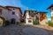 Main Square in Historic medieval town of Smartno in Goriska Brda, Slovenia with narrov streets leading into the town