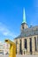 The main square in Plzen, Czech Republic with Gothic St. Bartholomew Cathedral and golden fountain. Historical buildings in the