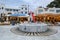 Main square with restaurants and taverns in the port of Ios island. Cyclades, Greece