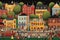 Main Street in Cartoon Fairy Quaint Town with Road and Buildings extreme closeup. Generative AI