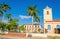 Main street of Cuban Vinales with church, Cuba