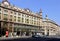 Main street perspective view in downtown Budapest. spring scene.