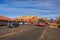 Main street of Sedona with trolley giving a city tour