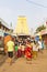 In the main street, Unidentified Hindu pilgrims people ready to go to the temple by walking, after the bath at the gate. Great tim