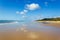 Main transportation highway on Fraser Island - wide wet sand beach coast facing Pacific ocean - long 75 miles beach